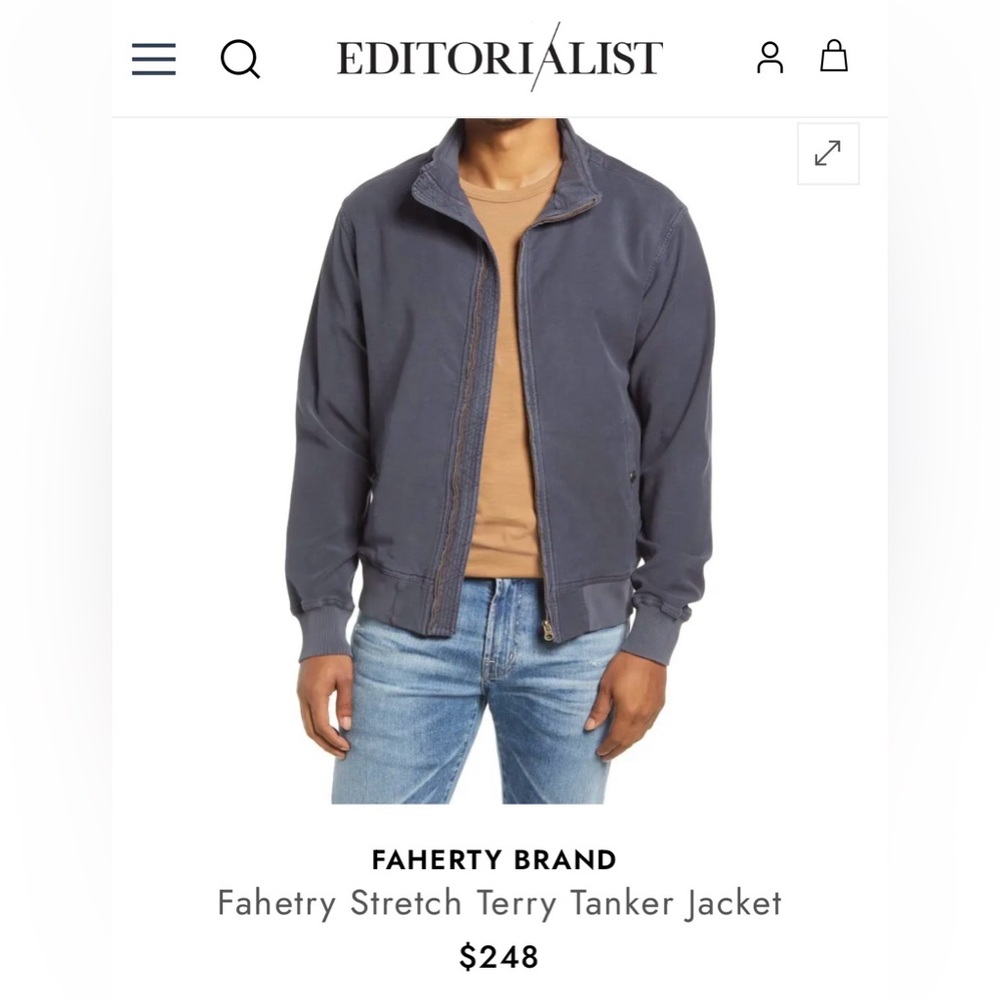 🆕Faherty Stretch Terry Tanker Jacket - Men's Lightweight Zip Shirt Jacket - Picture 8 of 8